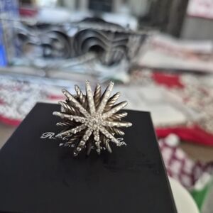 David Yurman Silver Pave Diamond Starburst Ring-Authentic